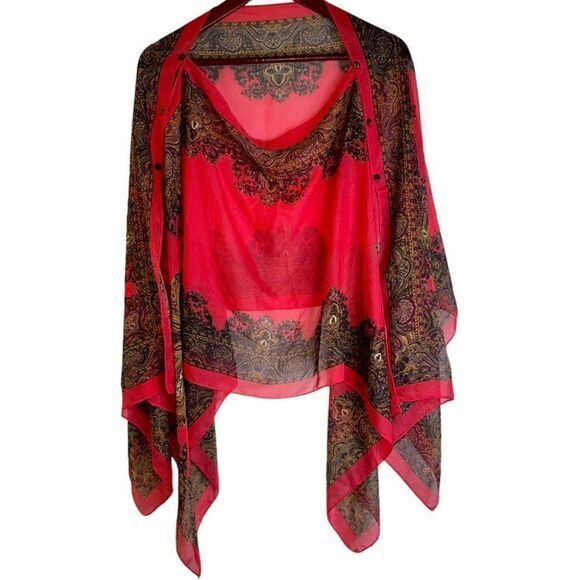Jack & Missy Pink Boho Chiffon Poncho One Size Multicolored Flowy Convertible - Picture 1 of 9